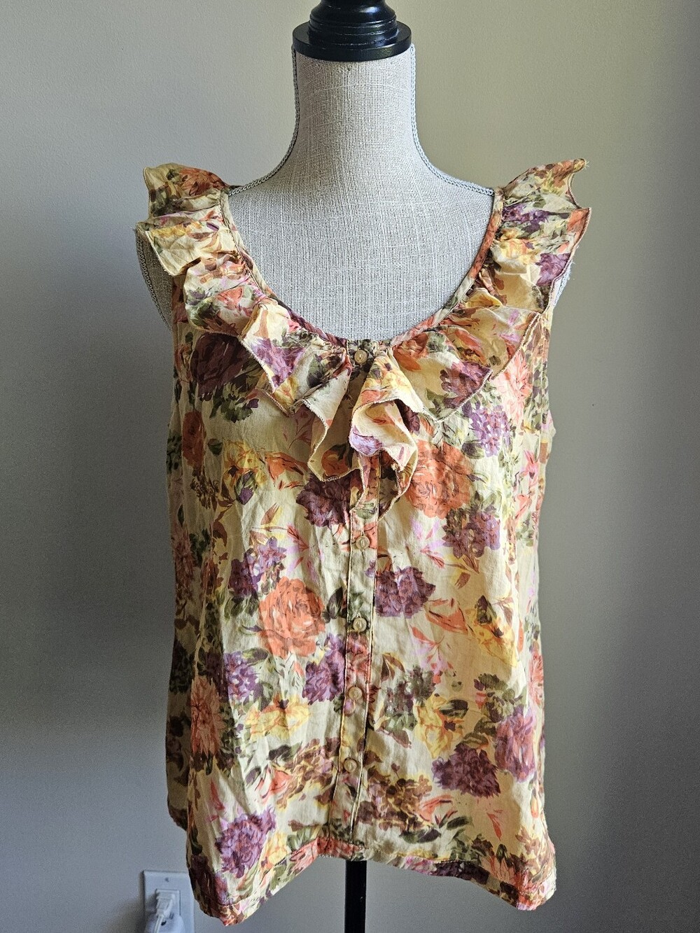 Point Zero Floral Ruffle Sleeveless Blouse - Yellow & Purple